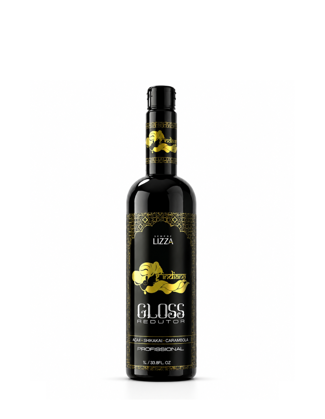Flacon Indiana Gloss pour traitement de lissage sur fond blanc